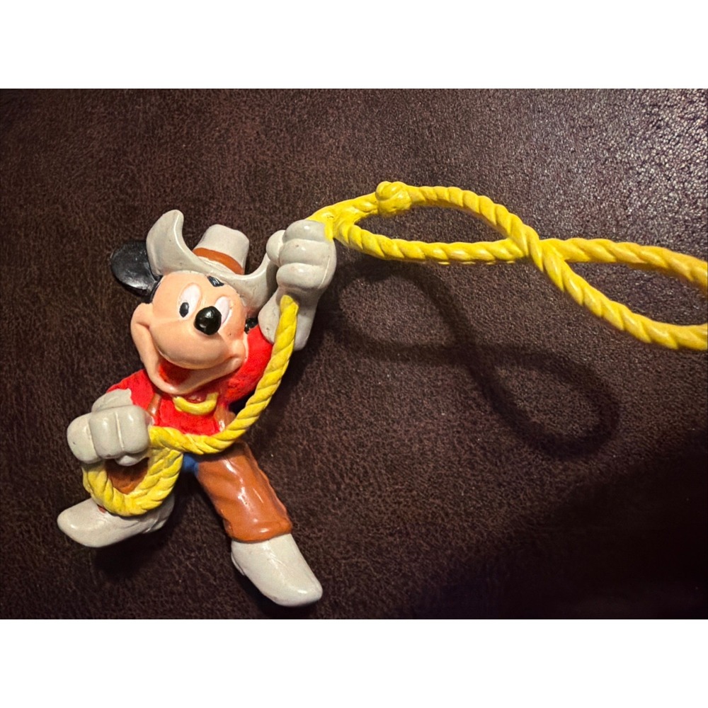 Disney Mickey Mouse Cowboy Figurine with Yellow Lasso Rope, 3"